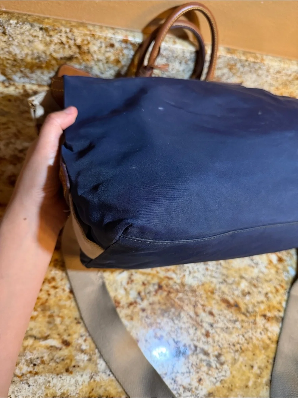Dooney & Bourke Navy Nylon Messenger Bag with Tan Leather Trim